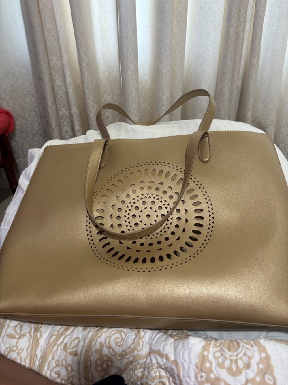 Neiman Marcus Metallic Gold Laser-Cut Tote - Picture 6 of 6